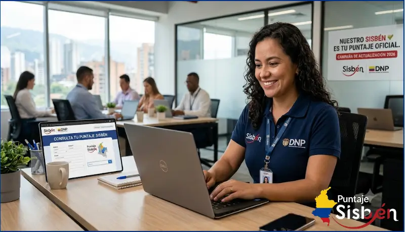 Colombiana consultando beneficios sociales según su categoría Sisbén IV
